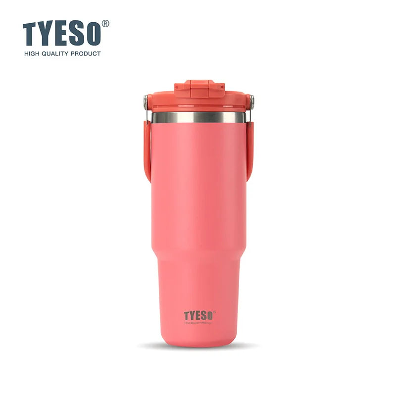 Tyeso Large-Capacity Thermos Handle Vacuum Cup Dual-Drink Coffee Mug Stainless Steel Ice Cup Car Bottle Hot Cold Retention