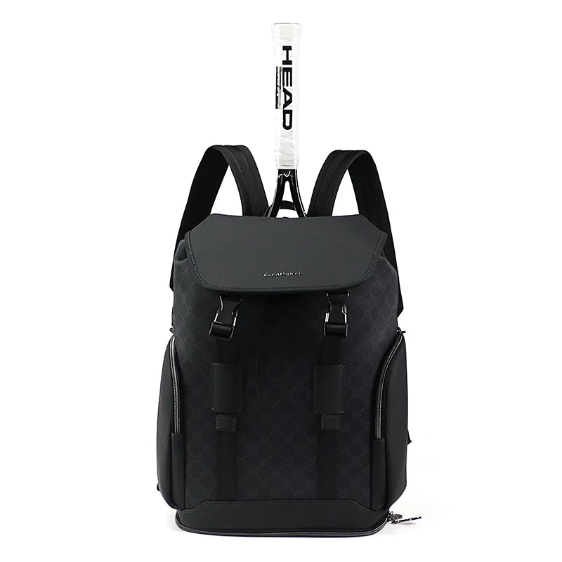Great Speed Professional Tennis Racket Backpack - PU Leather Sports Bag for Tennis, Badminton & Squash | Unisex, Black