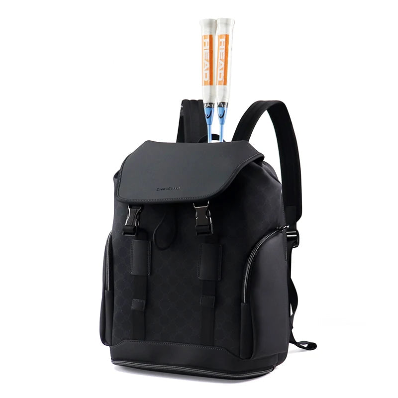 Great Speed Professional Tennis Racket Backpack - PU Leather Sports Bag for Tennis, Badminton & Squash | Unisex, Black