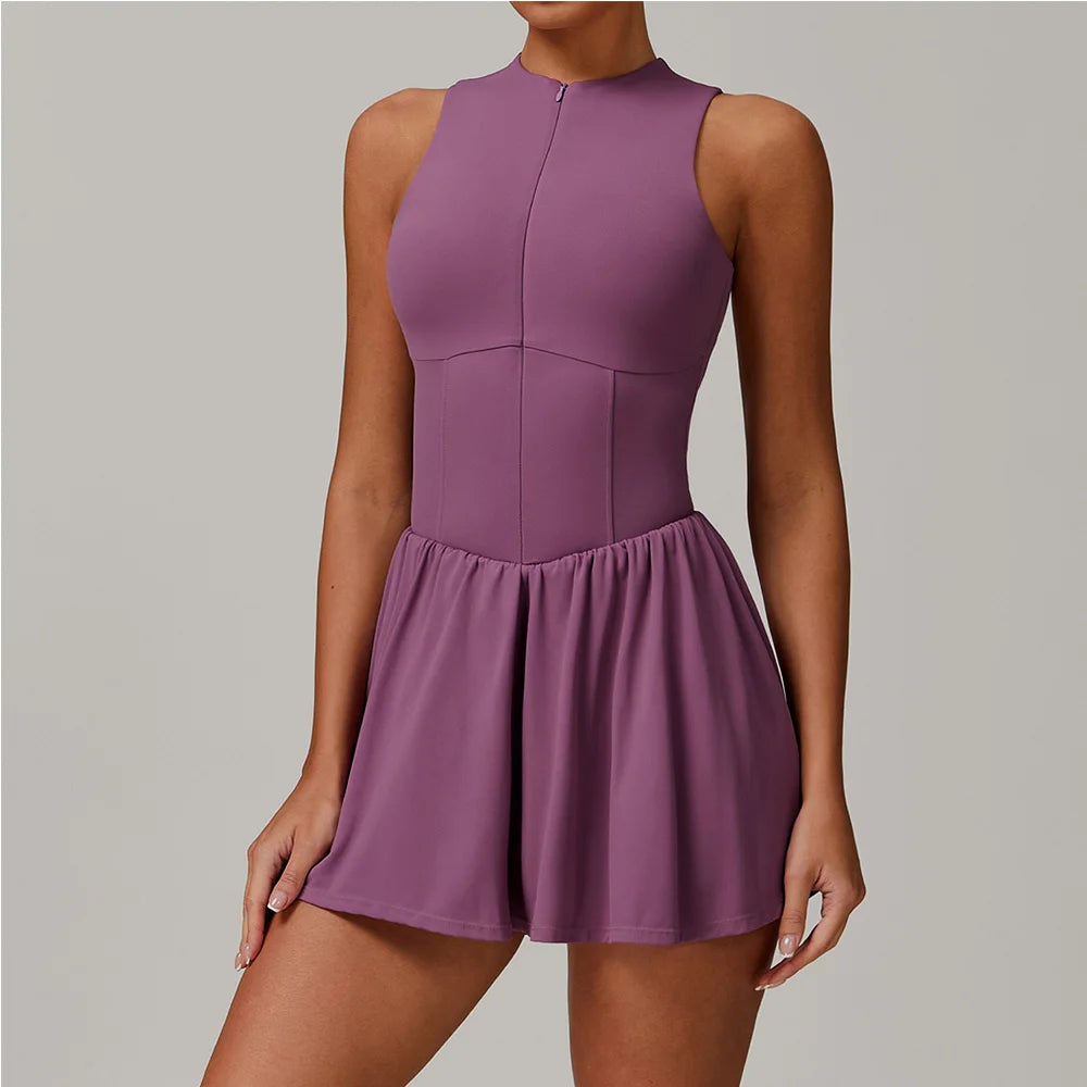 Marlow One‑Piece Yoga Jumpsuit – Zip‑Front Sleeveless Fitness Romper, Stretch Training Wear for Gym & Studio