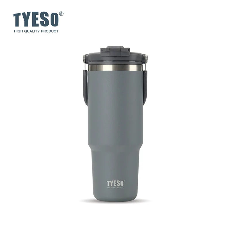 Tyeso Large-Capacity Thermos Handle Vacuum Cup Dual-Drink Coffee Mug Stainless Steel Ice Cup Car Bottle Hot Cold Retention