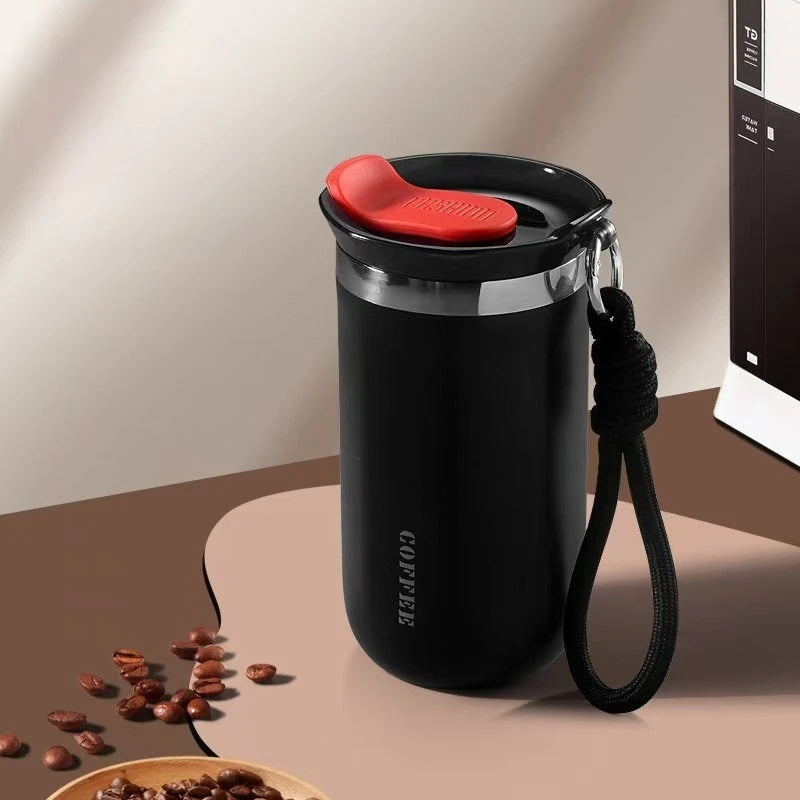 NORLEX Coffee Tumbler 350ml Stainless Steel Thermal Mug Leakproof Travel Cup with Handle | Vacuum Insulated | Thermo Bottle | Black