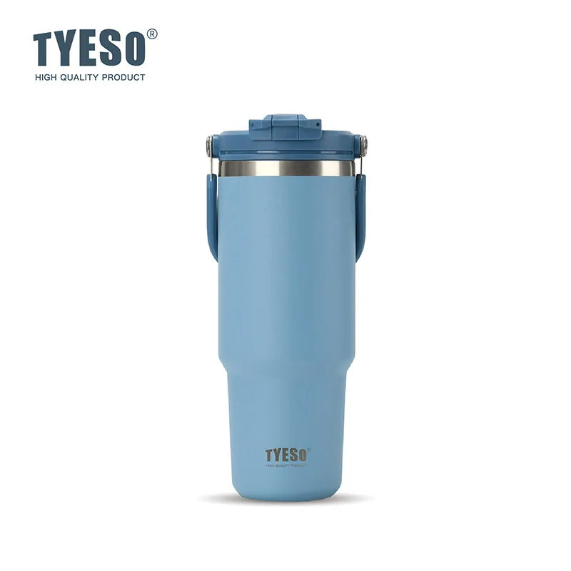 Tyeso Large-Capacity Thermos Handle Vacuum Cup Dual-Drink Coffee Mug Stainless Steel Ice Cup Car Bottle Hot Cold Retention