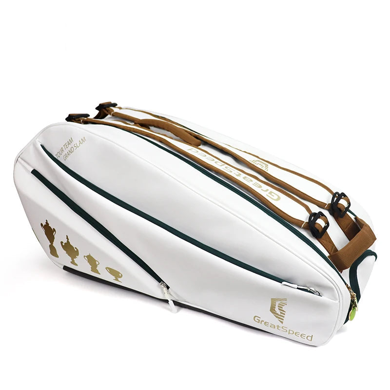 Great Speed 2025 RH6 Tennis Racquet Bag, White, 6R Unisex Backpack/Shoulder Carry for Tennis, Squash & Badminton