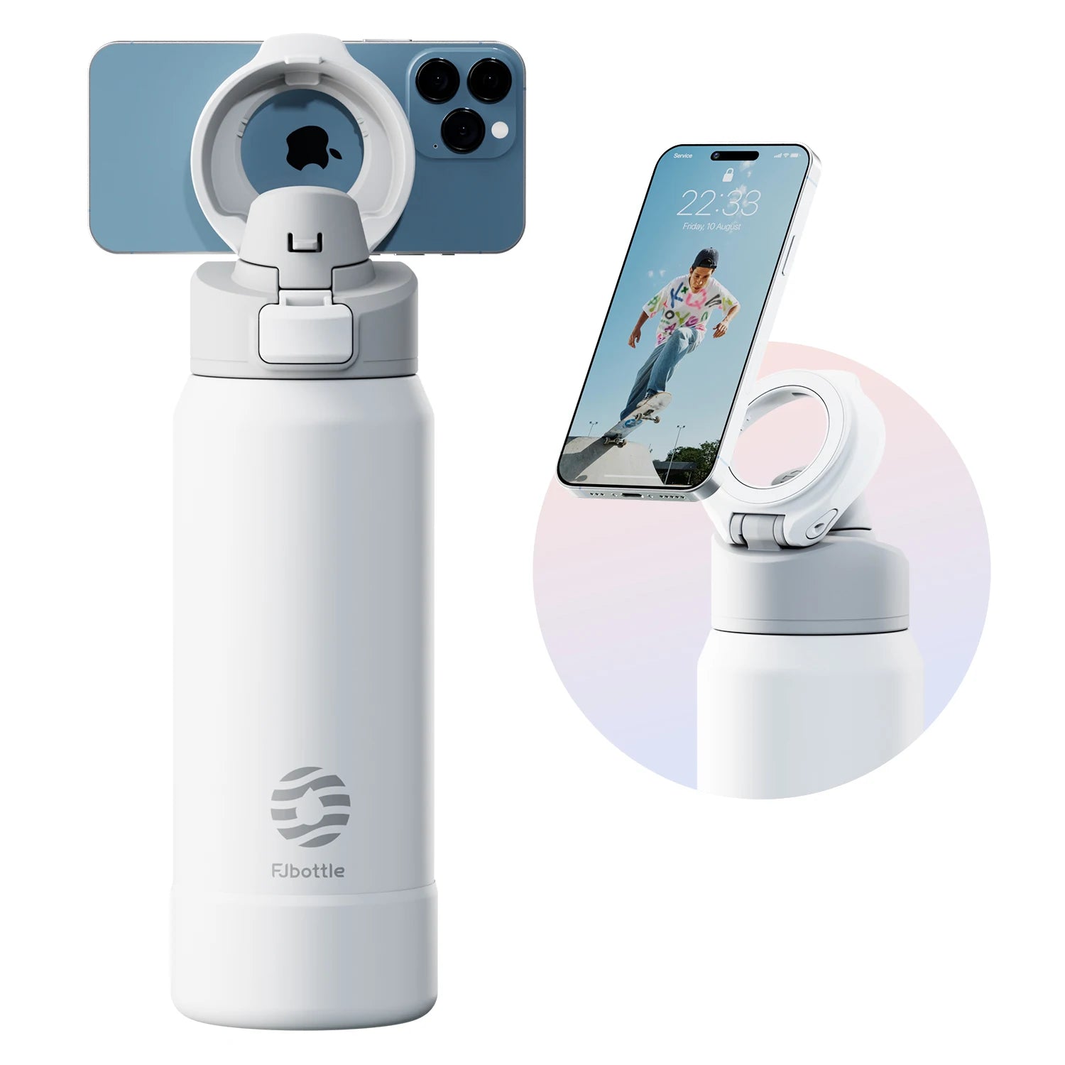 COLDEN Magnetic Phone‑Holder Thermos, Stainless Steel Insulated Sports Water Bottle with Protective Bouncing Cover, Outdoor Travel Gym Flask