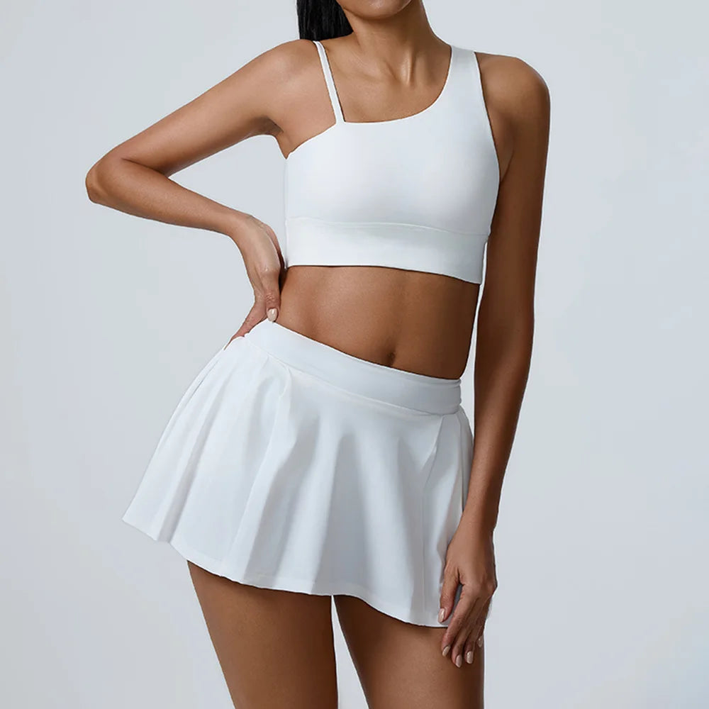 Velmora Activewear Set, Sleeveless Fitness Bra Top + Athletic Skirt Shorts, Breathable Stretch Yoga Suit