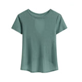 BRYN Women’s Summer Workout T‑Shirt, Short Sleeve Quick‑Dry Gym & Running Top, Back Cross Hollow Yoga Wear