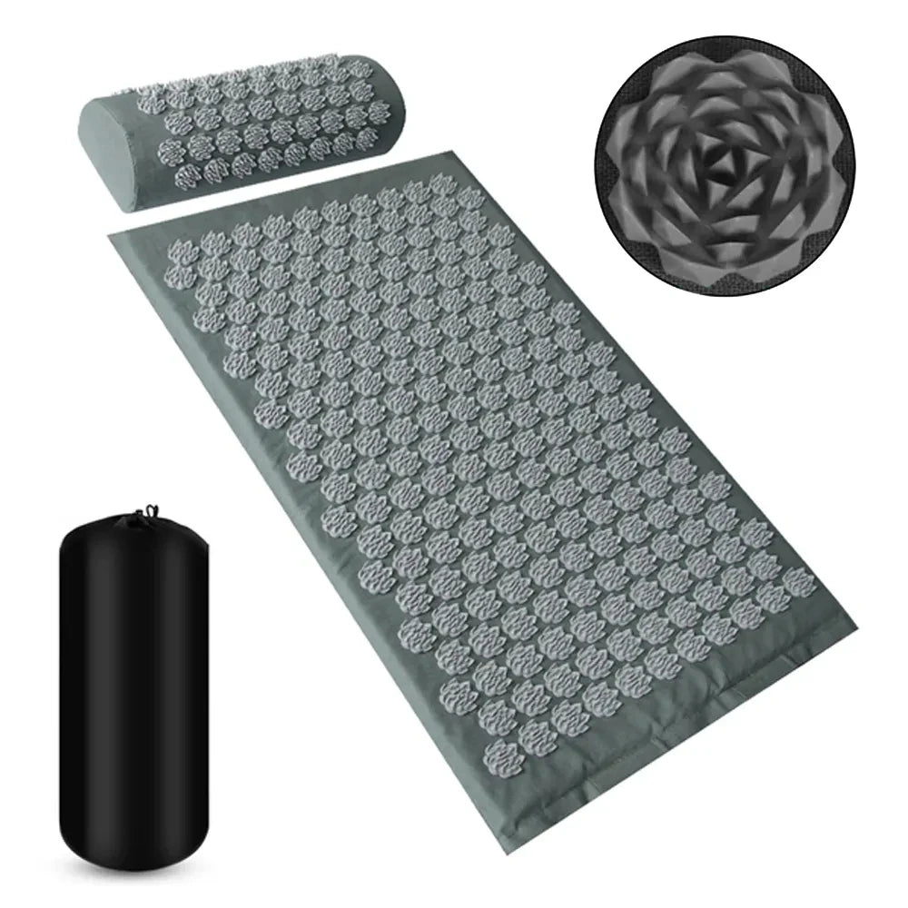 Movaro Shakti‑Style Acupressure Mat with Pillow, Spiked Massage Cushion for Body Pain Relief, Relax Muscles and Wind Down at Home