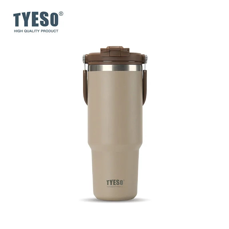 Tyeso Large-Capacity Thermos Handle Vacuum Cup Dual-Drink Coffee Mug Stainless Steel Ice Cup Car Bottle Hot Cold Retention