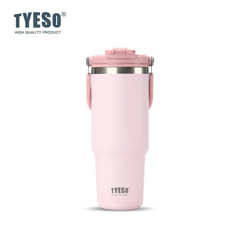 Tyeso Large-Capacity Thermos Handle Vacuum Cup Dual-Drink Coffee Mug Stainless Steel Ice Cup Car Bottle Hot Cold Retention