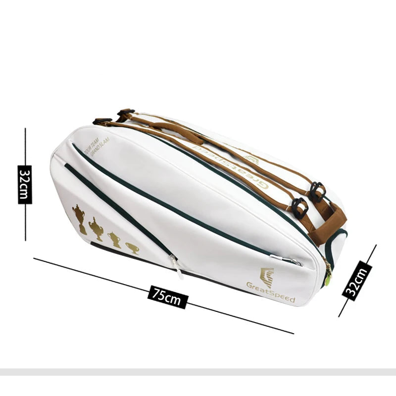 Great Speed 2025 RH6 Tennis Racquet Bag, White, 6R Unisex Backpack/Shoulder Carry for Tennis, Squash & Badminton