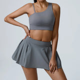 Velmora Activewear Set, Sleeveless Fitness Bra Top + Athletic Skirt Shorts, Breathable Stretch Yoga Suit