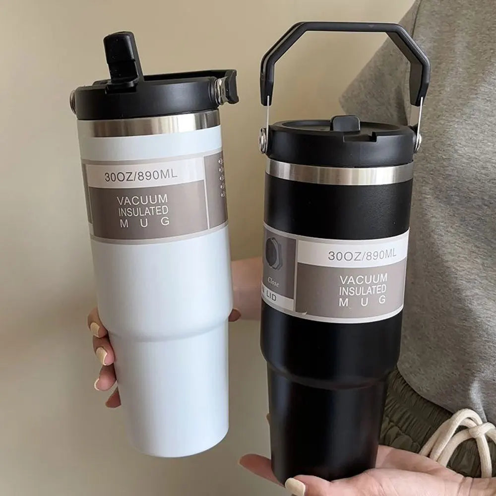 NEXASIL 30oz Tumbler with Straw Sipper Water Bottle for Adults Vacuum Insulated Mug Travel Tumbler | 890ml
