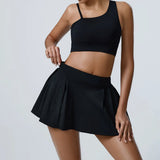 Velmora Activewear Set, Sleeveless Fitness Bra Top + Athletic Skirt Shorts, Breathable Stretch Yoga Suit