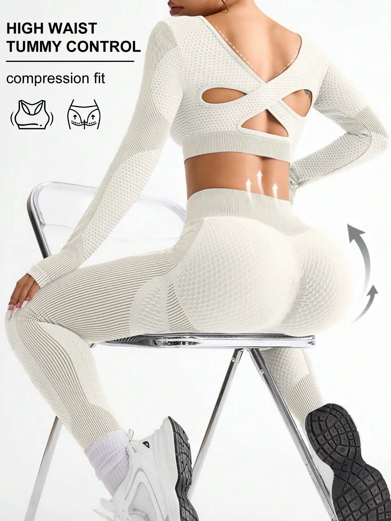 LUNO Women’s 2PCS Yoga Fitness Suit, Seamless Breathable Sports Tight Set for Running, Gym Workout, Outdoor Training Sportswear