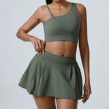 Velmora Activewear Set, Sleeveless Fitness Bra Top + Athletic Skirt Shorts, Breathable Stretch Yoga Suit