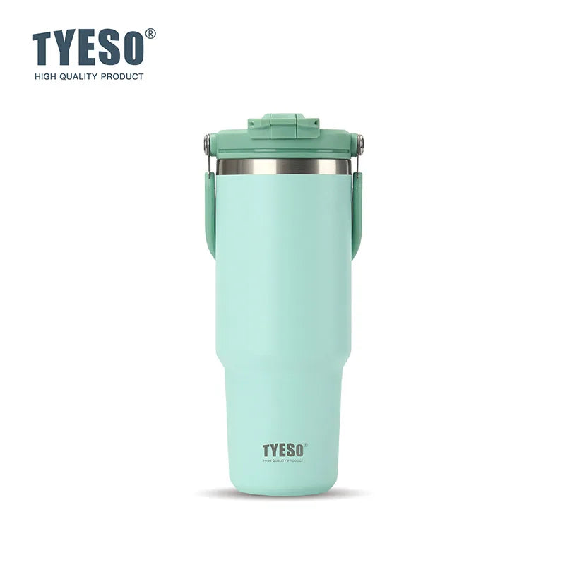 Tyeso Large-Capacity Thermos Handle Vacuum Cup Dual-Drink Coffee Mug Stainless Steel Ice Cup Car Bottle Hot Cold Retention