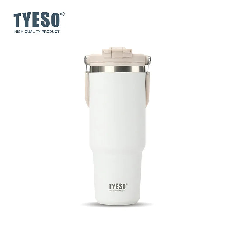 Tyeso Large-Capacity Thermos Handle Vacuum Cup Dual-Drink Coffee Mug Stainless Steel Ice Cup Car Bottle Hot Cold Retention