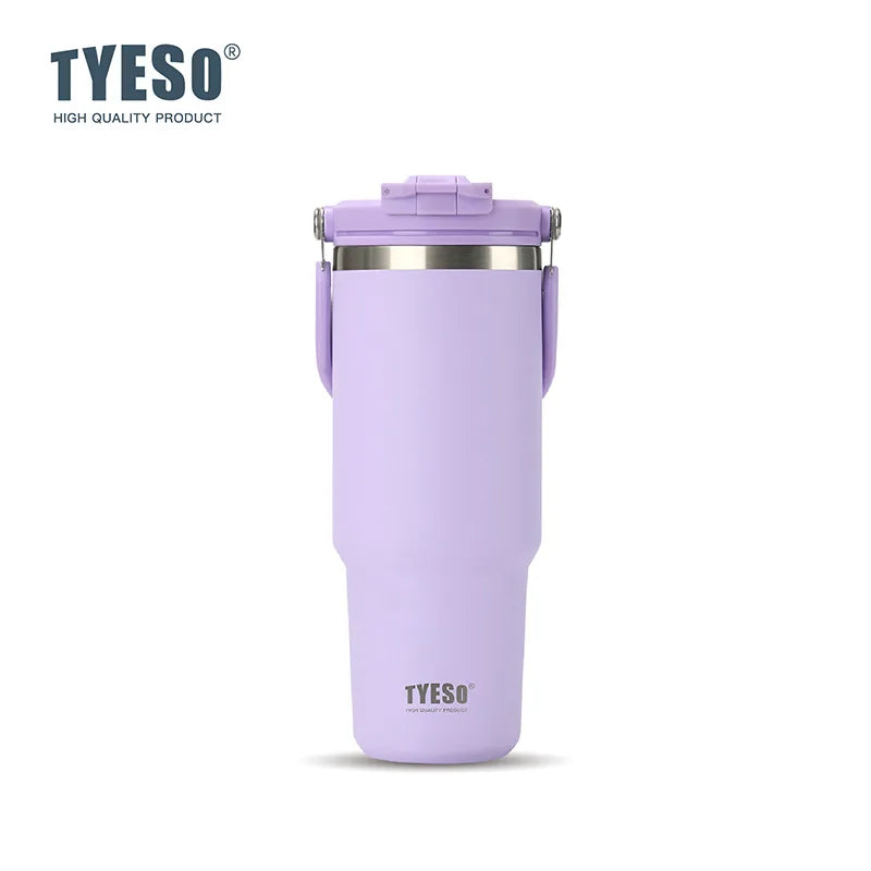 Tyeso Large-Capacity Thermos Handle Vacuum Cup Dual-Drink Coffee Mug Stainless Steel Ice Cup Car Bottle Hot Cold Retention